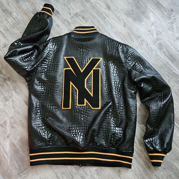 SD Sport NY Yankees Croc Style XL PU Leather Varsity Jacket Black Yellow MLB - Picture 7 of 16